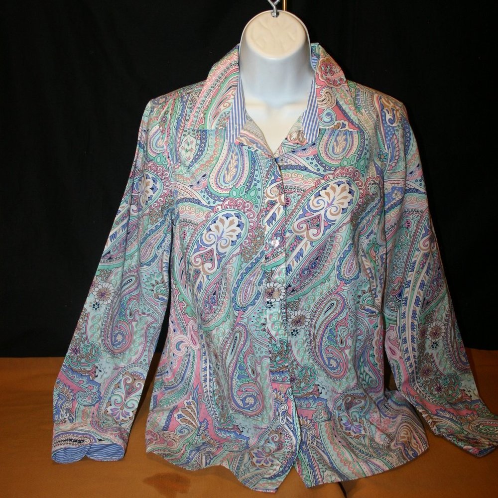 Talbots Pastel Paisley Button-Up Blouse in Mint, Lavender, Pink